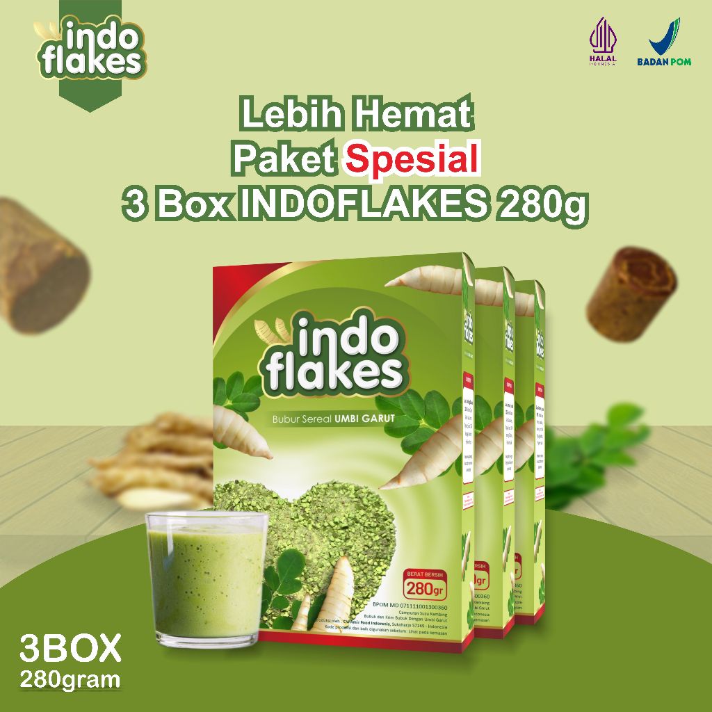 

Indoflakes Sereal Diet Umbi Garut Untuk Asam LambungBubur Sarapan Sehat Paket 3 Box