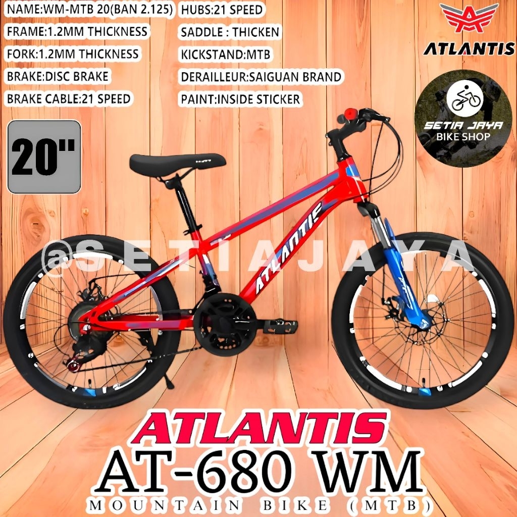 Sepeda Gunung MTB 20 Inch ATLANTIS AT-680 WM Frame Steel, 3x7 Speed, Rem Cakram, Mountain Bike New