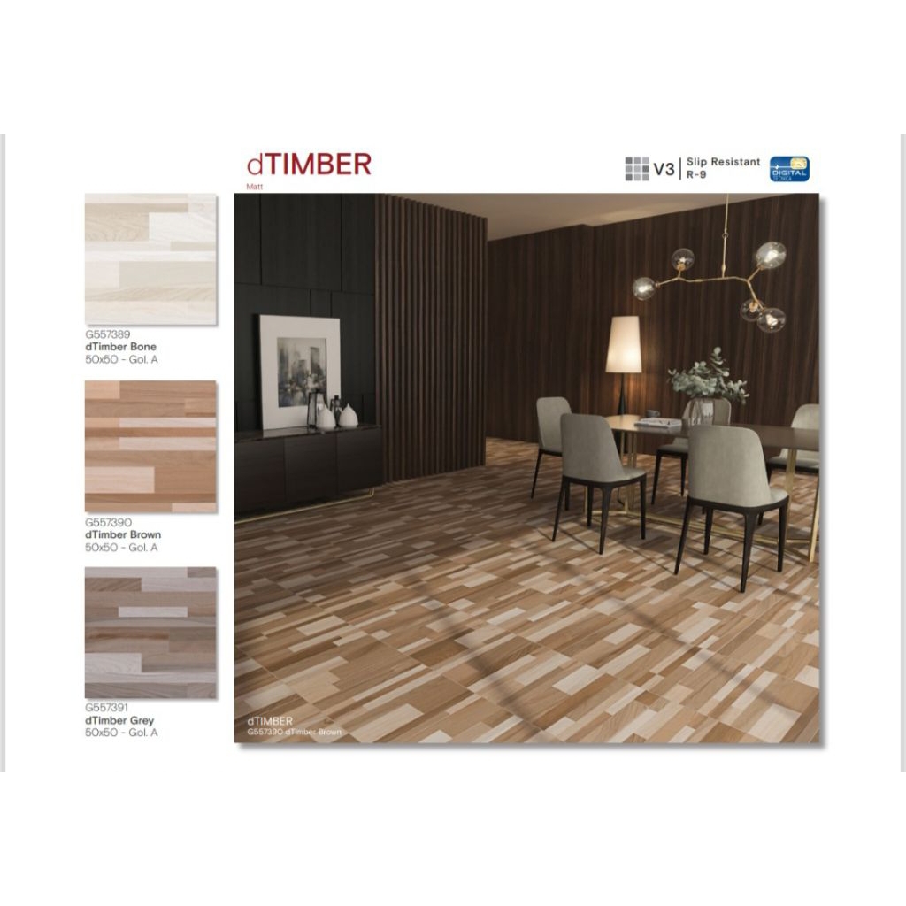 KERAMIK MERK ROMAN TIPE dTIMBER BONE, BROWN, GREY UKURAN 50X50 PERMUKAAN TEKSTURE MATT MOTIF CORAK K