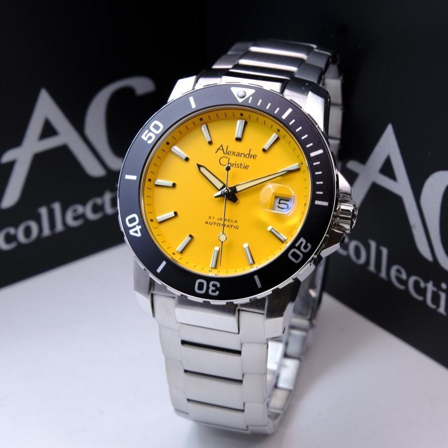 Promo Jam Tangan Pria Alexandre Christie AC 6141 / AC6141 Automatic Rantai Original - SILVER YELLOW