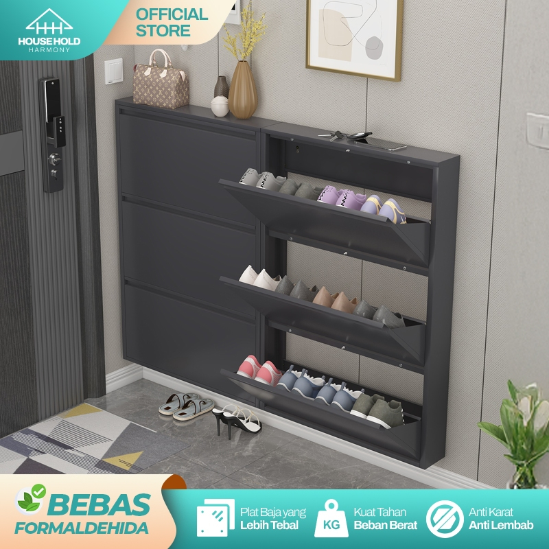 Rak Sepatu Susun Tertutup Besi Rak Sepatu Tertutup Besi Kuat Tebal Anti Debu Rak Sepatu Minimalis