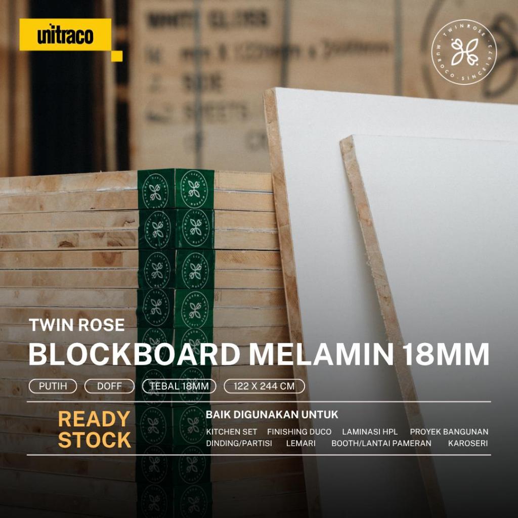 Twin Rose - Blokmin Blockboard Melamin 18mm (2 muka) Doff/Matte - Ukuran 122 x 244 cm – Putih