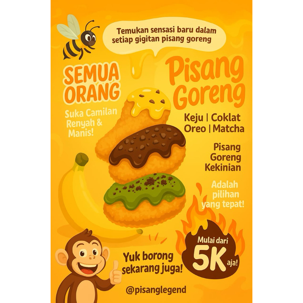Pisang Goreng Kekinian Lumer Isi Coklat / Keju / Matcha / Oreo – Pisang Goreng Legend