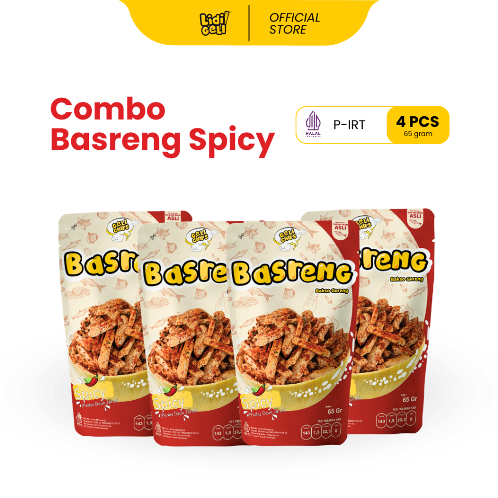 

Geli Chips Combo 4pcs - Basreng Pedas Gurih Daun Jeruk (Bakso Goreng) - Super Hemat
