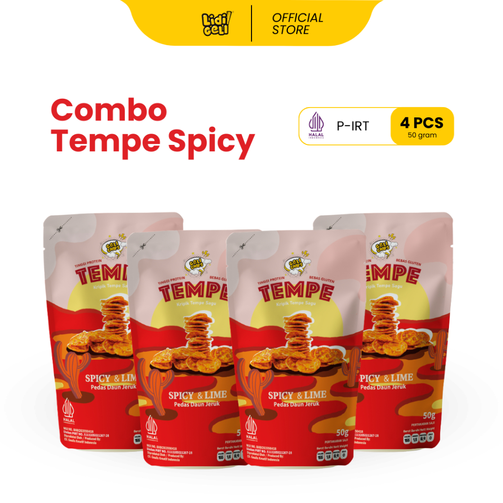 

Geli Chips - Paket Kombo 4 Pcs Keripik Tempe Sagu Pedas Daun Jeruk 200 gr