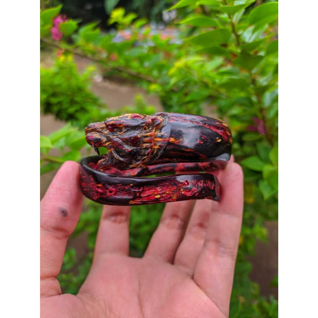 Gelang Akar Bahar Merah Ukir Macan Samping