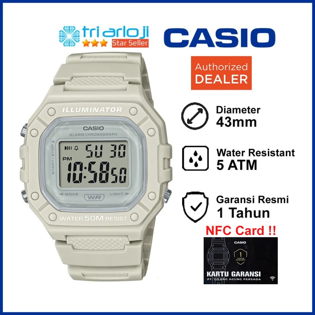 Casio W-218HC-8AVDF Jam Tangan Wanita Digital Karet Original Cream W-218HC-8A W218HC