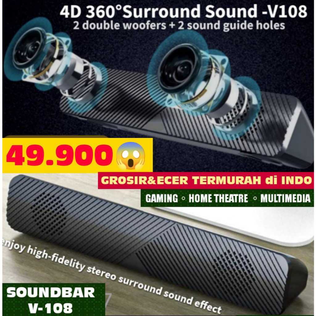 【4D Sorround BASS-STEREO GAMING n HOMETHEATER SOUNDBAR】V108