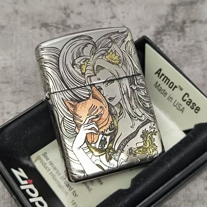 Zippo Armor Fox Lady Nine Tail Silver 5-Side Limited Edition Original