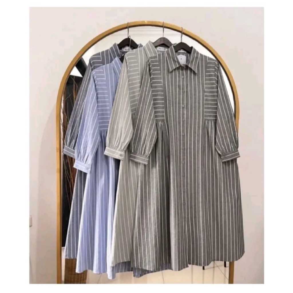 Sale Tunic Wanita Motif Garis-Garis / Kemeja Tunik Wanita Terbaru / Tunik Dewasa Jumbo Terlaris /