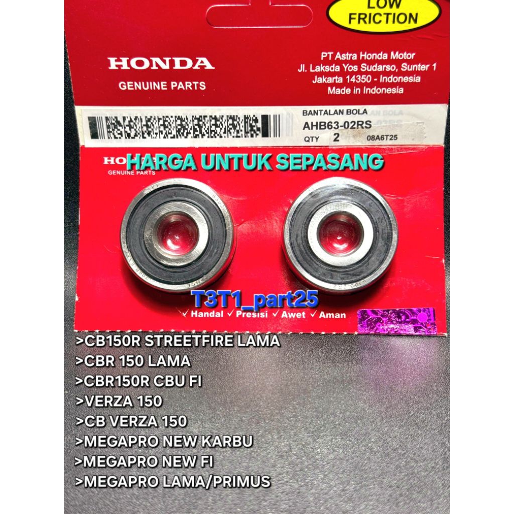 Bearing 6302 sepasang laher roda belakang Honda cb 150R/CBR/Megapro/Verza/cb verza