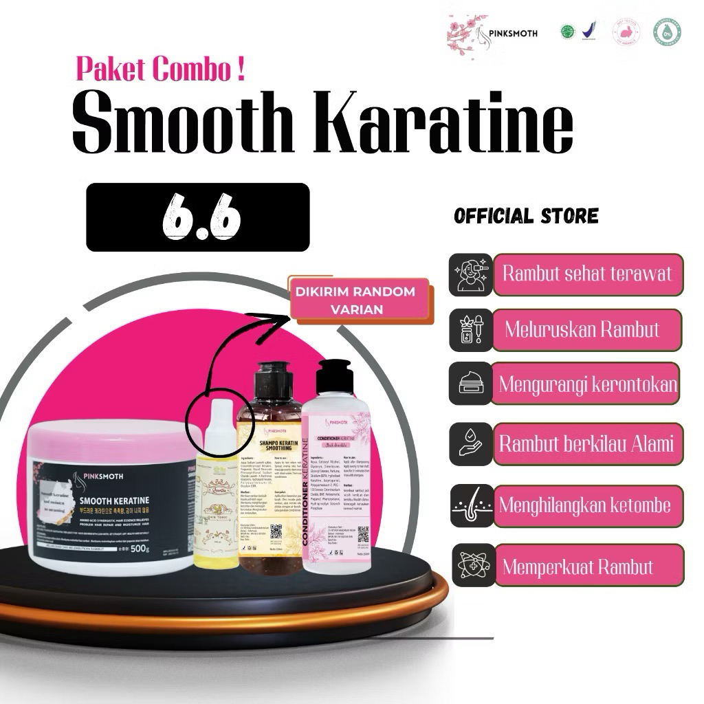 Paket Combo Smooth Keratine Pelurus Rambut Tanpa Catok Pinksmoth Keratine Rambut