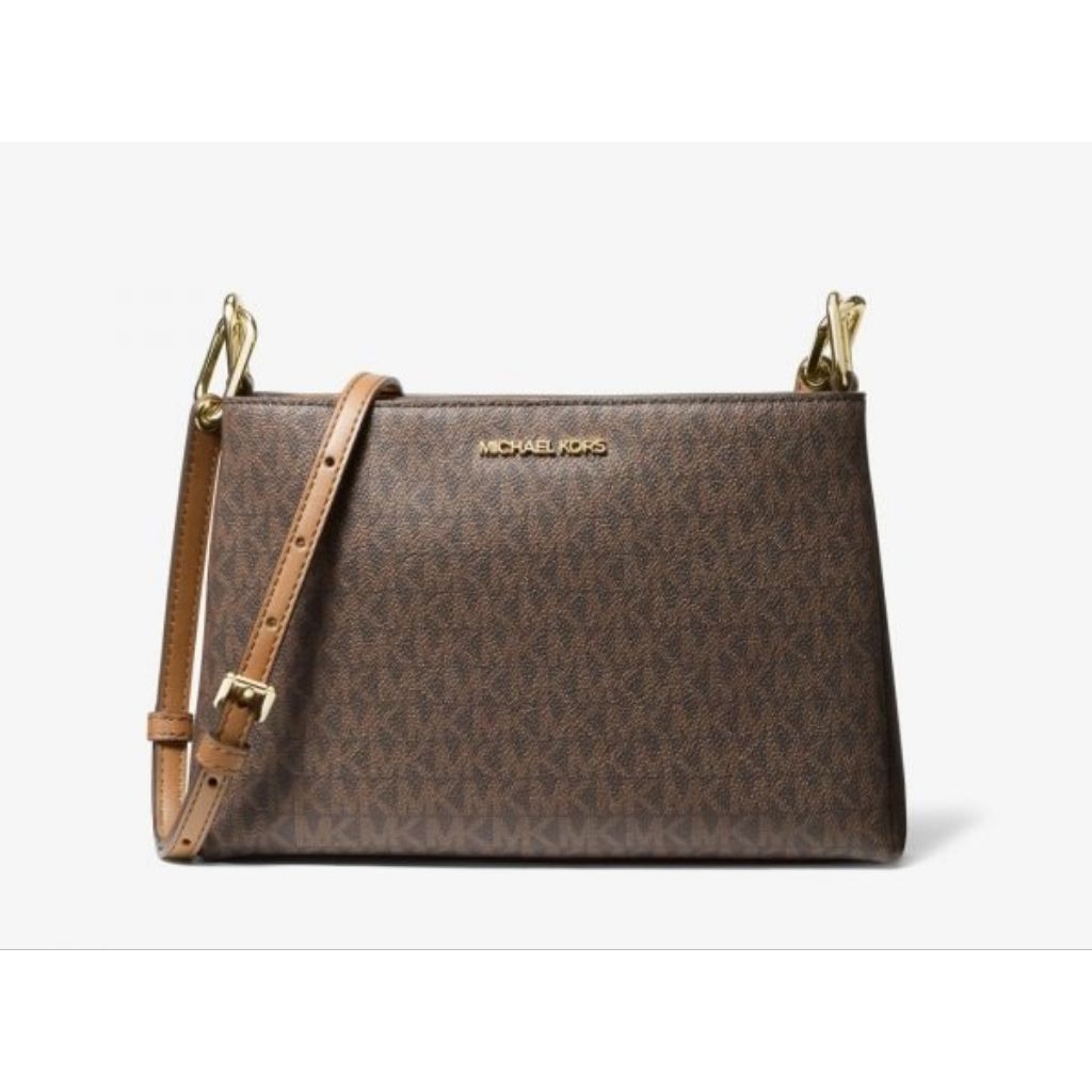 mk Trisha logo crossbody bag sign brown