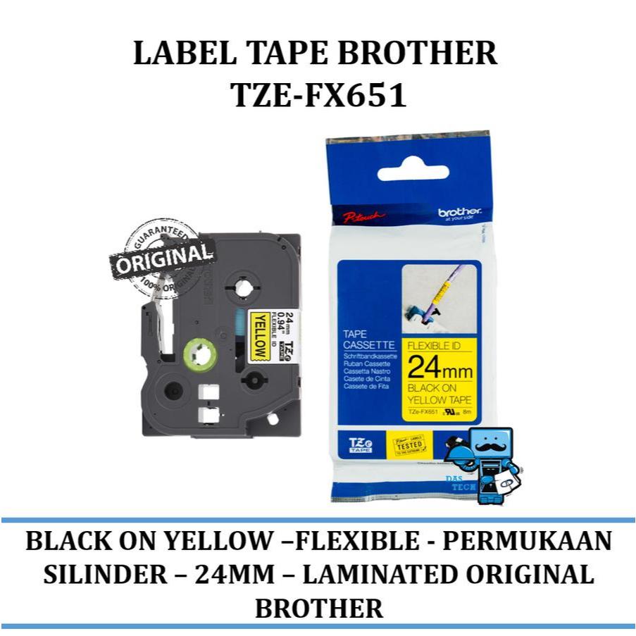 

Brother Label Tape TZe-FX651 24mm Flexible Black On Yellow TZeFX651