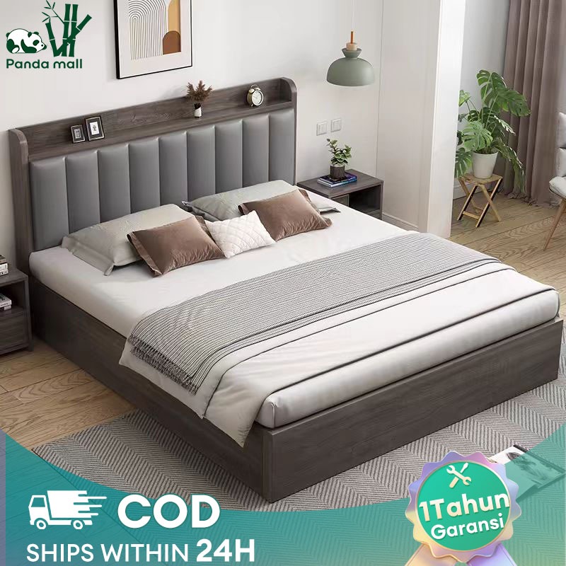 Dipan Kayu Tempat Tidur Kayu Solid Dengan Sandaran Empuk Ranjang Kayu Divan Headboard