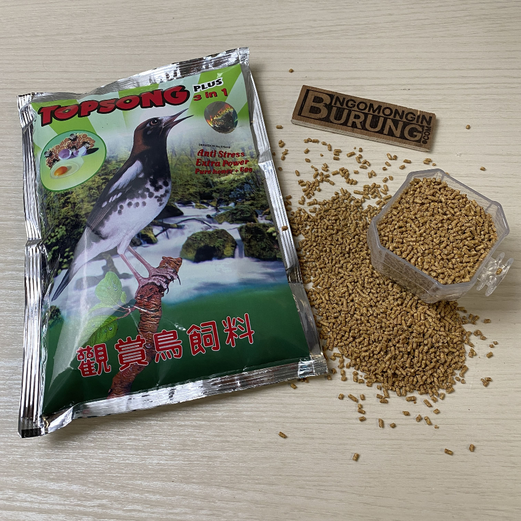 Voer TOPSONG Kuning (Cokelat), Pur Pakan Burung Murai Batu, Kacer, Cendet, Jalak dll