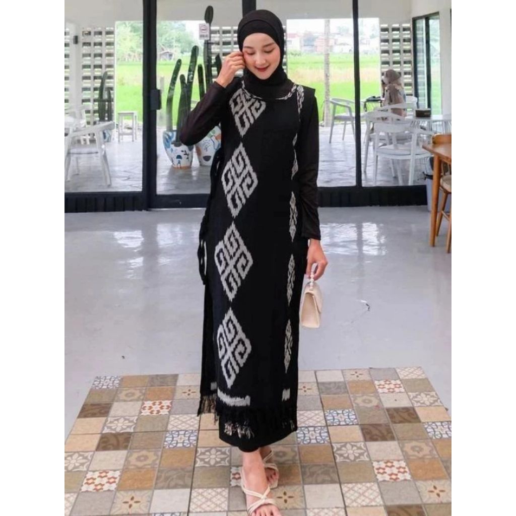 Vest Tenun Wanita Panjang, Baju Wanita Pesta, Baju Tenun Ikat