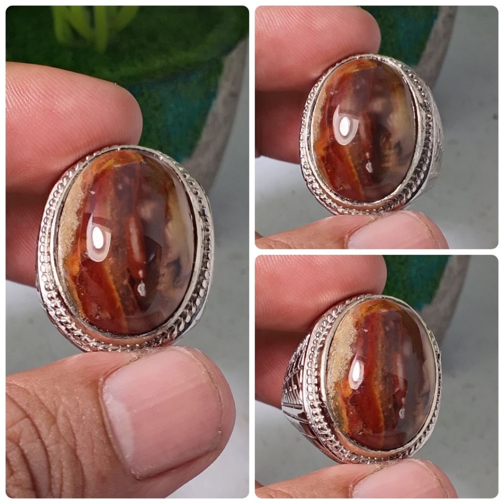 cincin batu akik Garut motif pancawarna realpic