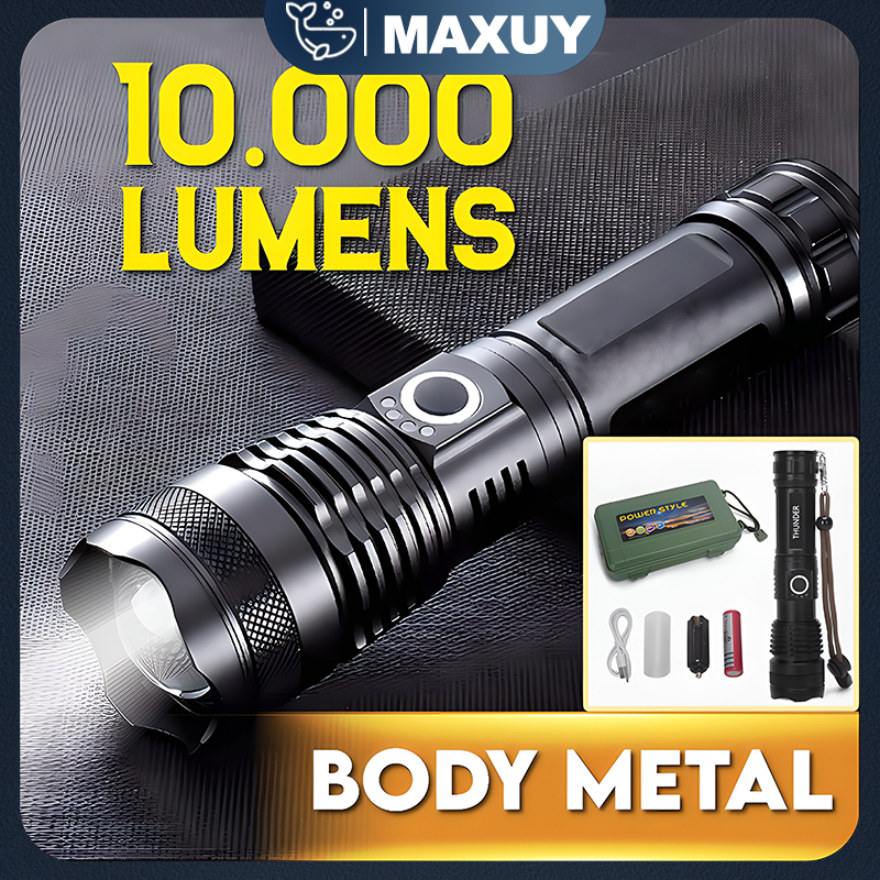 Senter LED Super Terang XHP50 10000 Lumens Lampu SWAT Jarak Jauh Waterproof