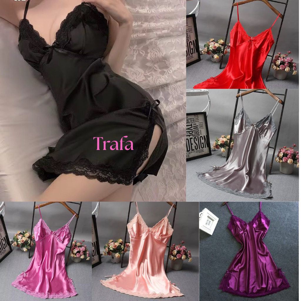 Baju Tidur Piyama sexy Daster Wanita Korea Sexy Mini Dress Women Silk Satin Nightdress Baju Haram Pa