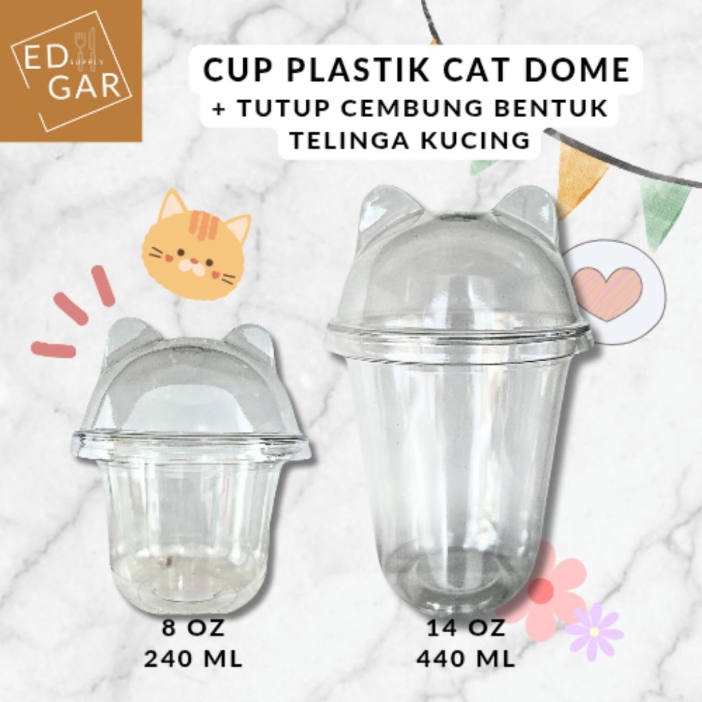 gelas cup plastik bentuk telinga kucing + tutup lid cat dome (tutup cup cembung telinga kucing) cup 