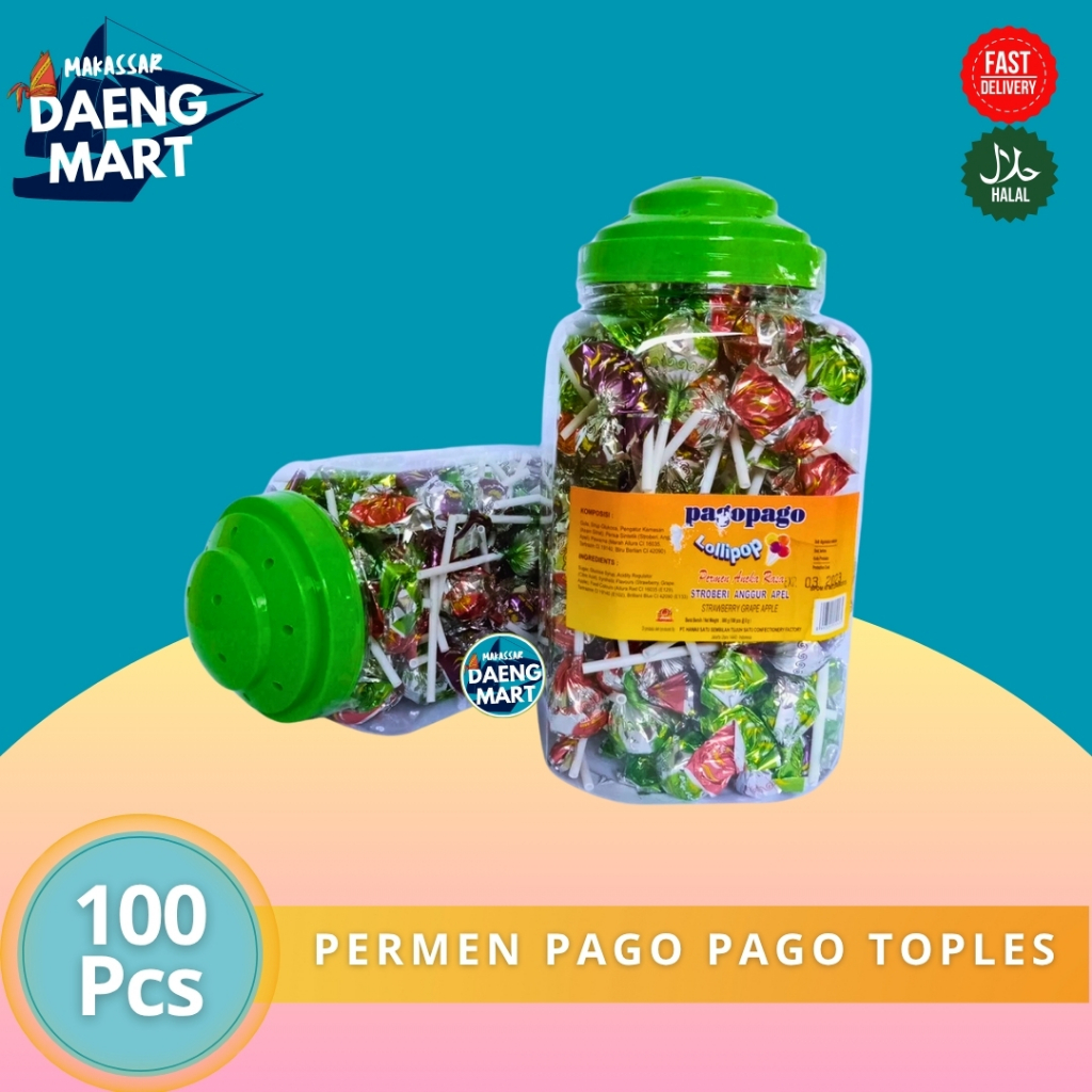 

PERMEN PAGO PAGO LOLIPOP 1 TOPLES ( PERMEN ANEKA RASA ) ISI 100 PCS / netto 800 Gram