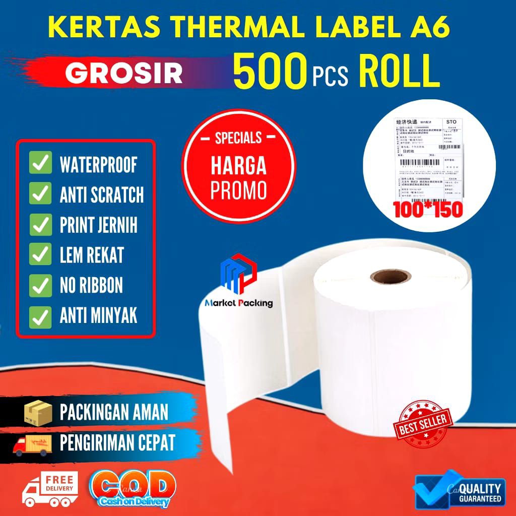

Kertas Label Thermal 100x150 Sticker Barcode Ukuran A6 100 x 150