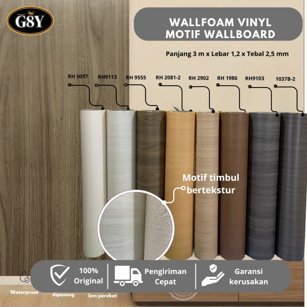WALLFOAM Motif WALLBOARD UK Lebar 120CM x Panjang 3M / Wallfoam Dinding Vinyl / Foam Roll Sticker