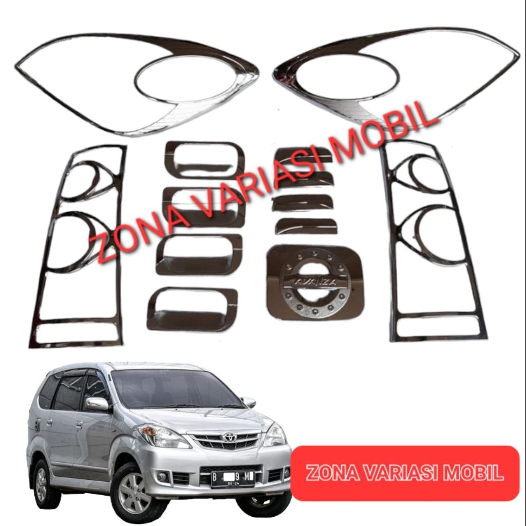 Paket Garnish Lampu Cover Handle Outer Tank Cover Avanza New VVTI 2007 2008 2009 2010 2011 Chrome