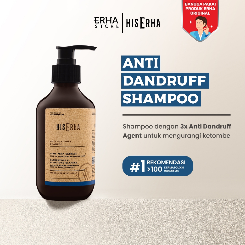HIS ERHA Anti Dandruff Shampoo 270ml - Shampoo khusus Pria untuk Membantu Mengatasi Ketombe/Gatal, M