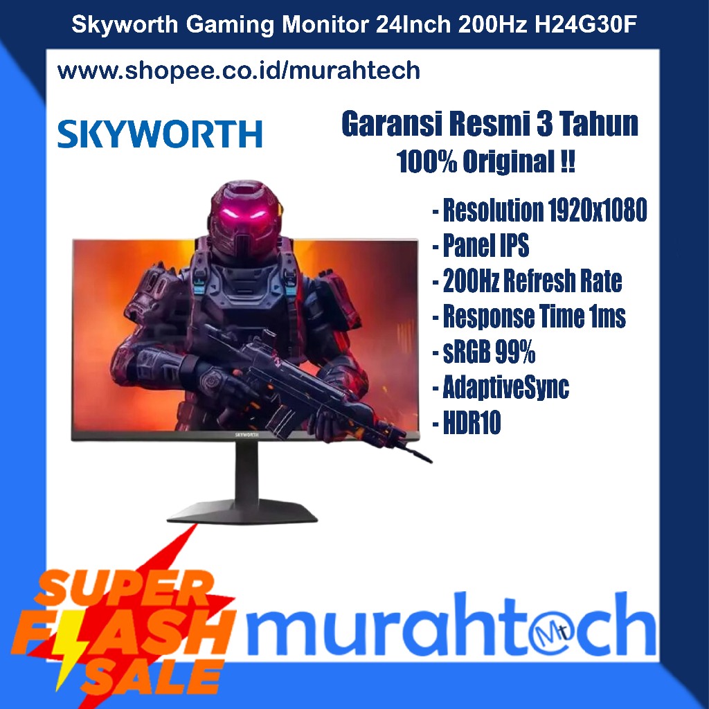 Skyworth H24G30F Monitor Gaming 24 Inch 200Hz Fast IPS Panel