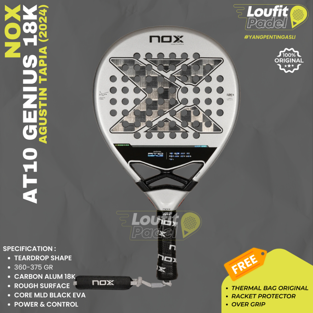 NOX RACKET PADEL / RAKET PADEL NOX AT10 GENIUS 18K AGUSTIN TAPIA ORIGINAL 2024 / CARBON 18K