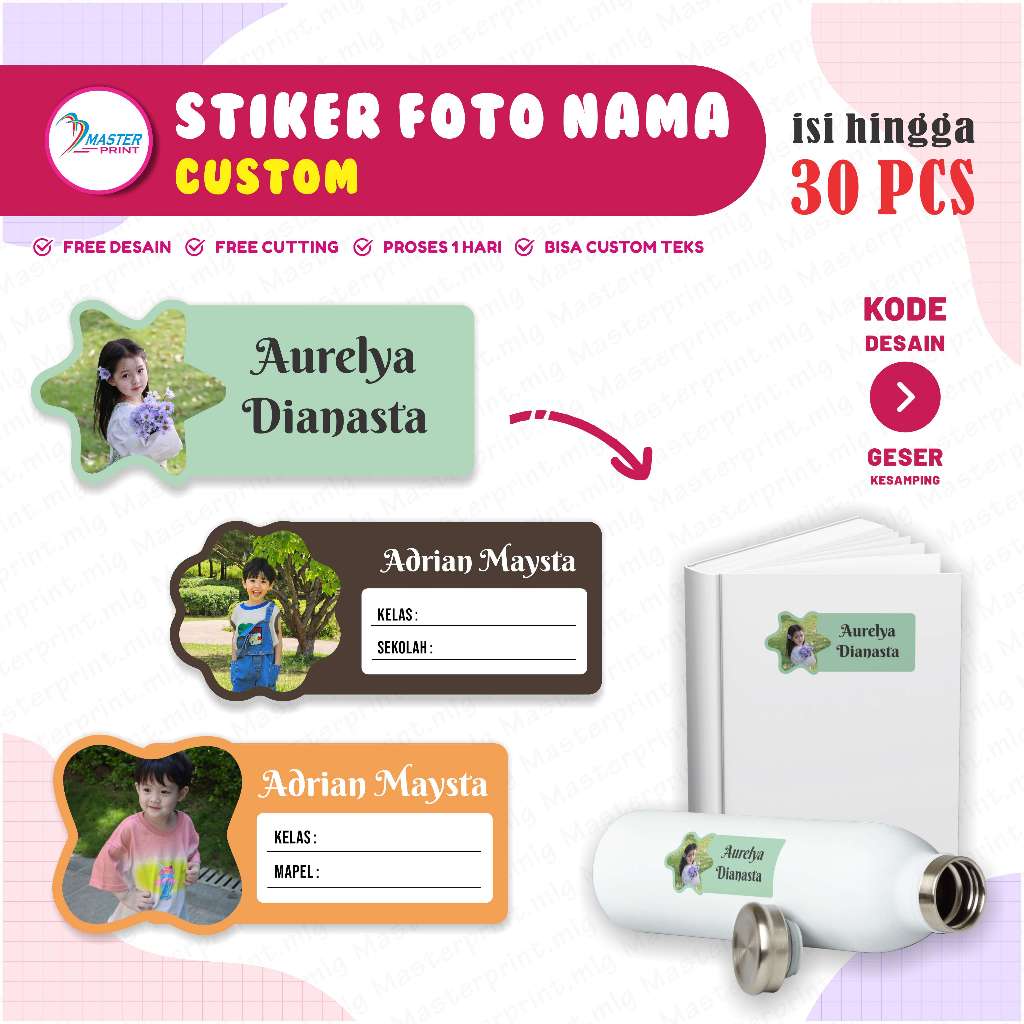 

[mp71] 30 pcs Stiker Foto Nama Custom Murah