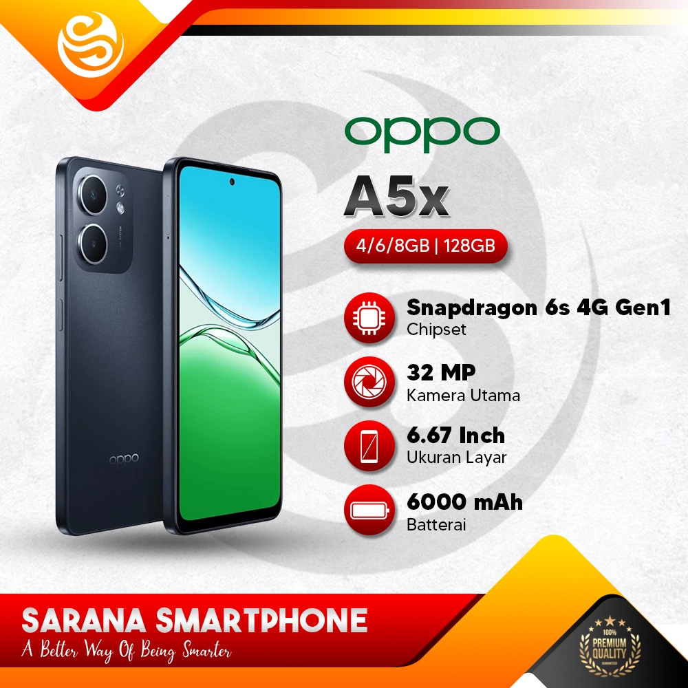 Oppo A5x (4+4/128GB) | 6000 mAh | Fast Charging 45W | HP Oppo Murah Smartphone Terbaru