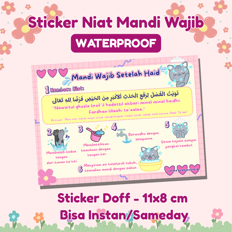 

Stiker Edukasi Doa Niat Mandi Wajib Setelah Haid | Dan Caranya | Sticker Vinyl Waterproof | Kecil