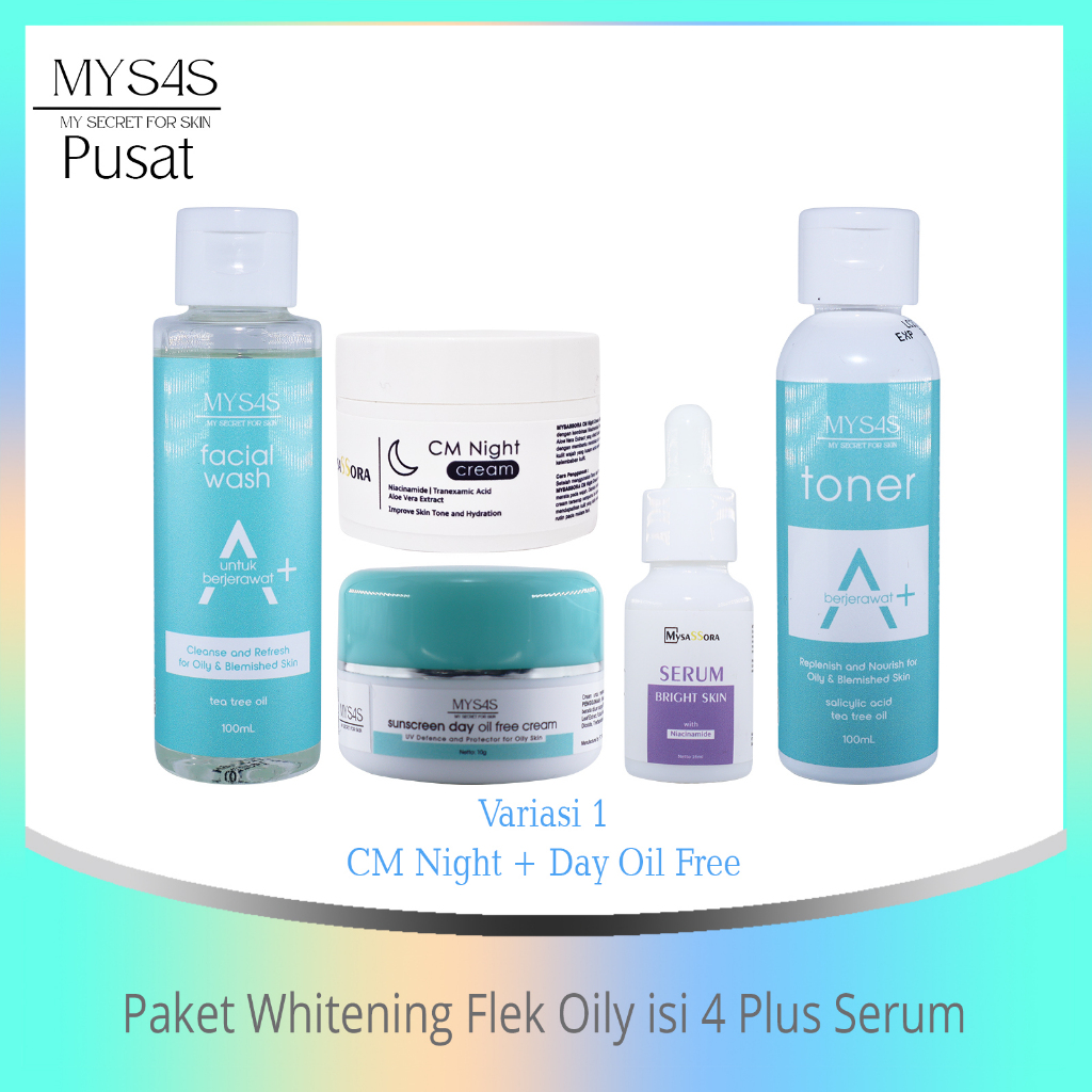 Mysas Paket Whitening Flek Oily isi 4 Plus Serum