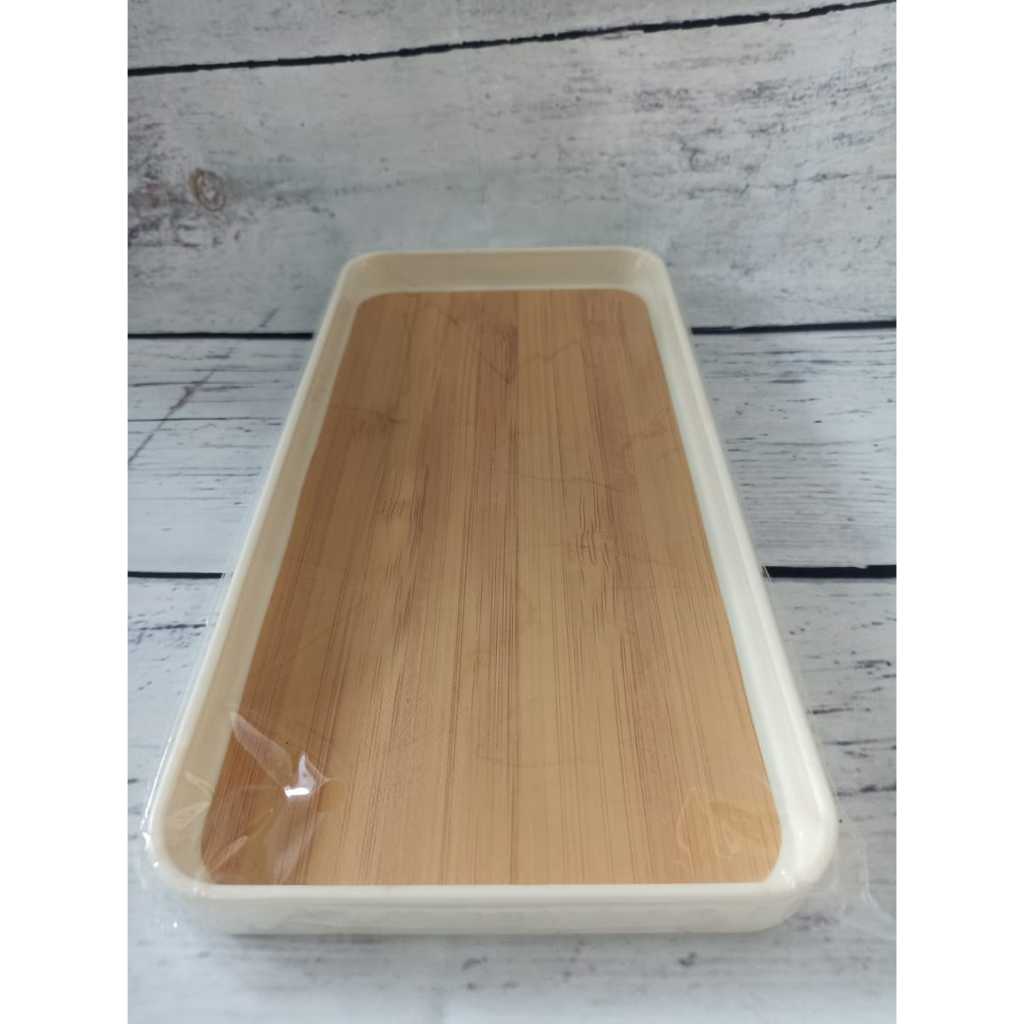 Tray Japanese Wood Style Nampan Plastik Tatakan Gelas Teh Small Ukuran 30 x 15 x 2.4cm Warna Putih