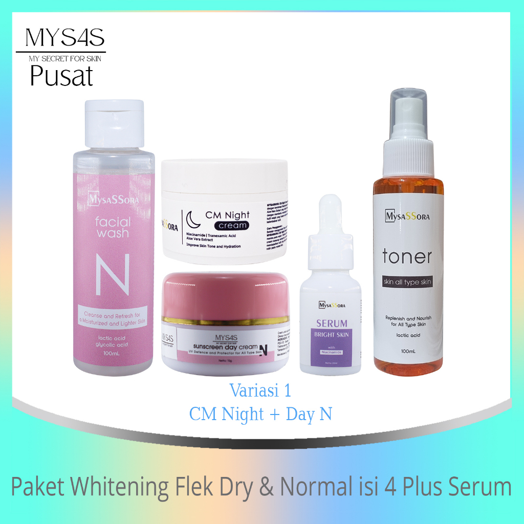 Mysas Paket Whitening Flek Dry & Normal isi 4 + Serum Flek