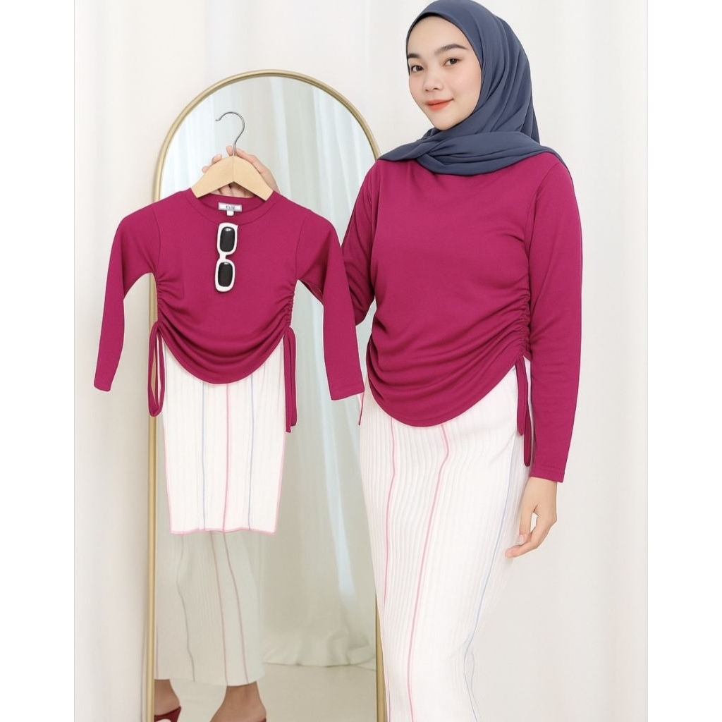 ALICE + VIERRA ONE SET - Setelan Mom & Kids Baju Serut Knit dan Rok Span Pelangi GHS