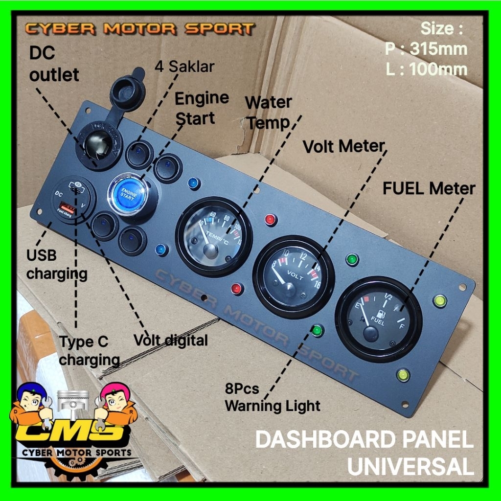dashboard gauge universal 12v indikator mobil water temp fuel meter bensin solar volt engine start b