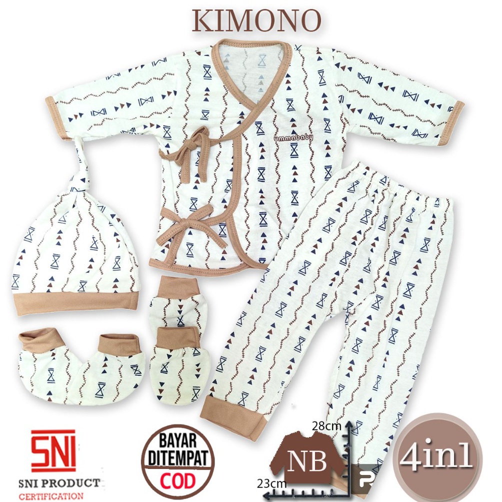 New Collection Ummababyshop Kimono 4in1 Baju Bayi Perempuan Laki Perlengkapan Baru Lahir Stelan  6 B
