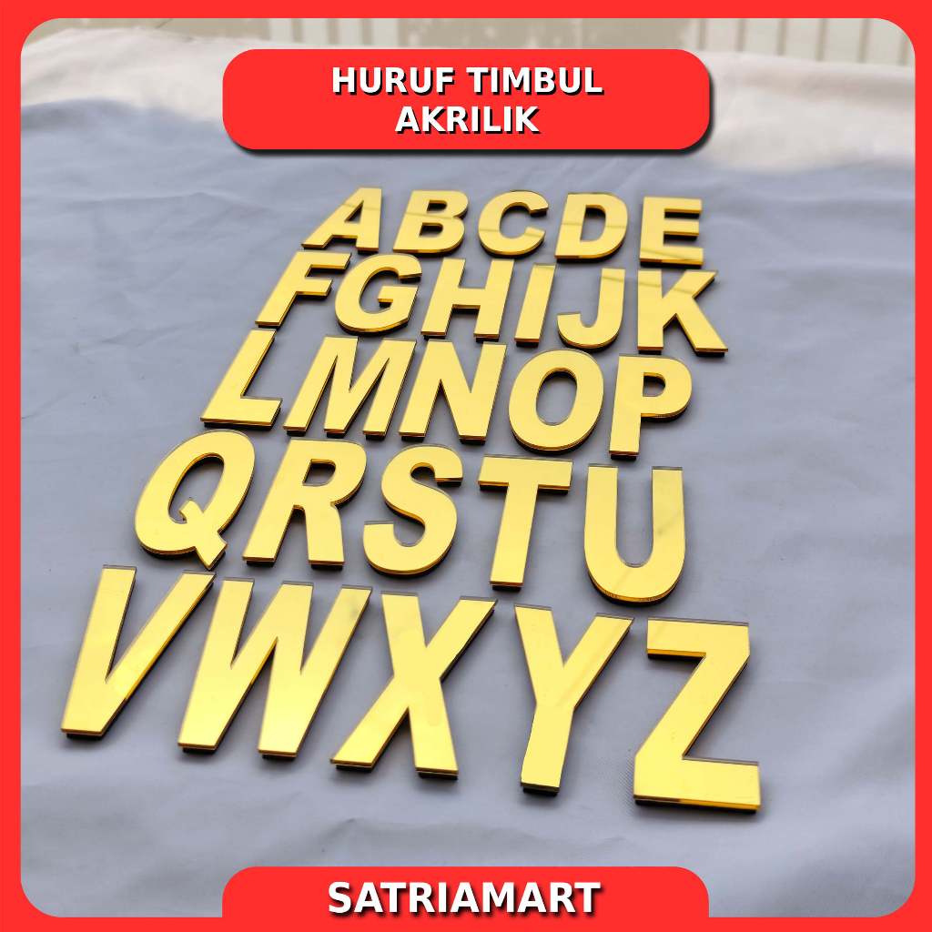 Huruf Timbul Akrilik Custom Nama Tulisan Satuan Acrylic Mirror Berkilau + Spons