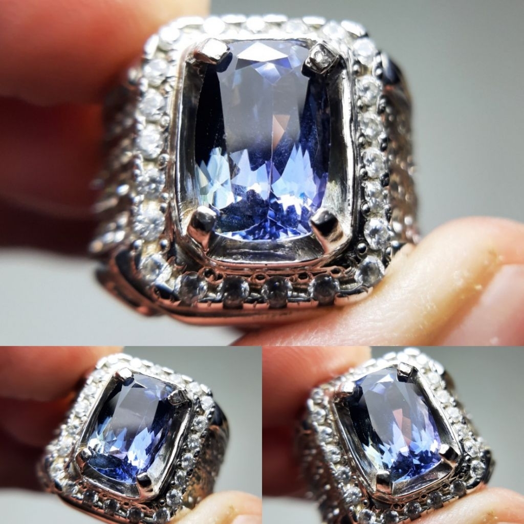 Natural Tanzanite Ziosite Batu Mirip Sapphire Safir Ring Perak Handmade