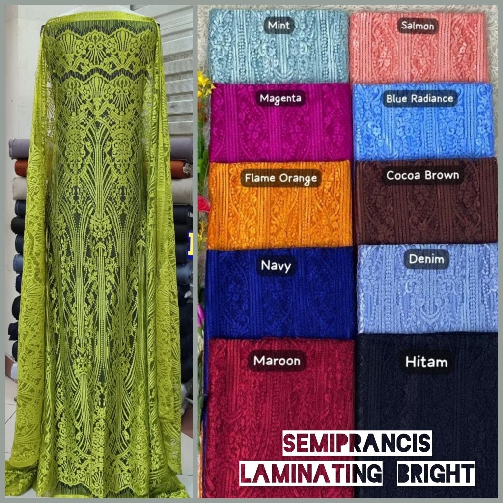 Kain brokat semi prancis metalic glosy bahan Kebaya mengkilap