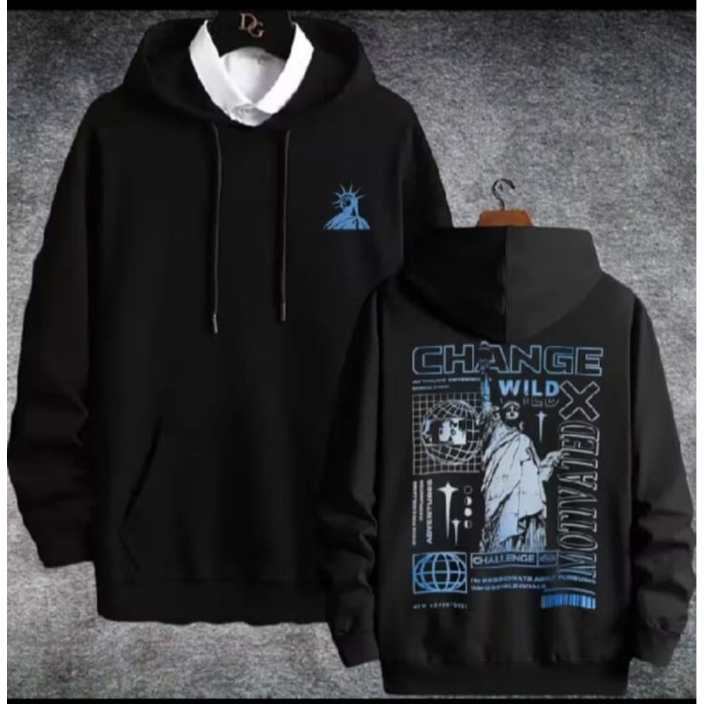 Sweater hoodie pria wanita distro gambar depan belakang
