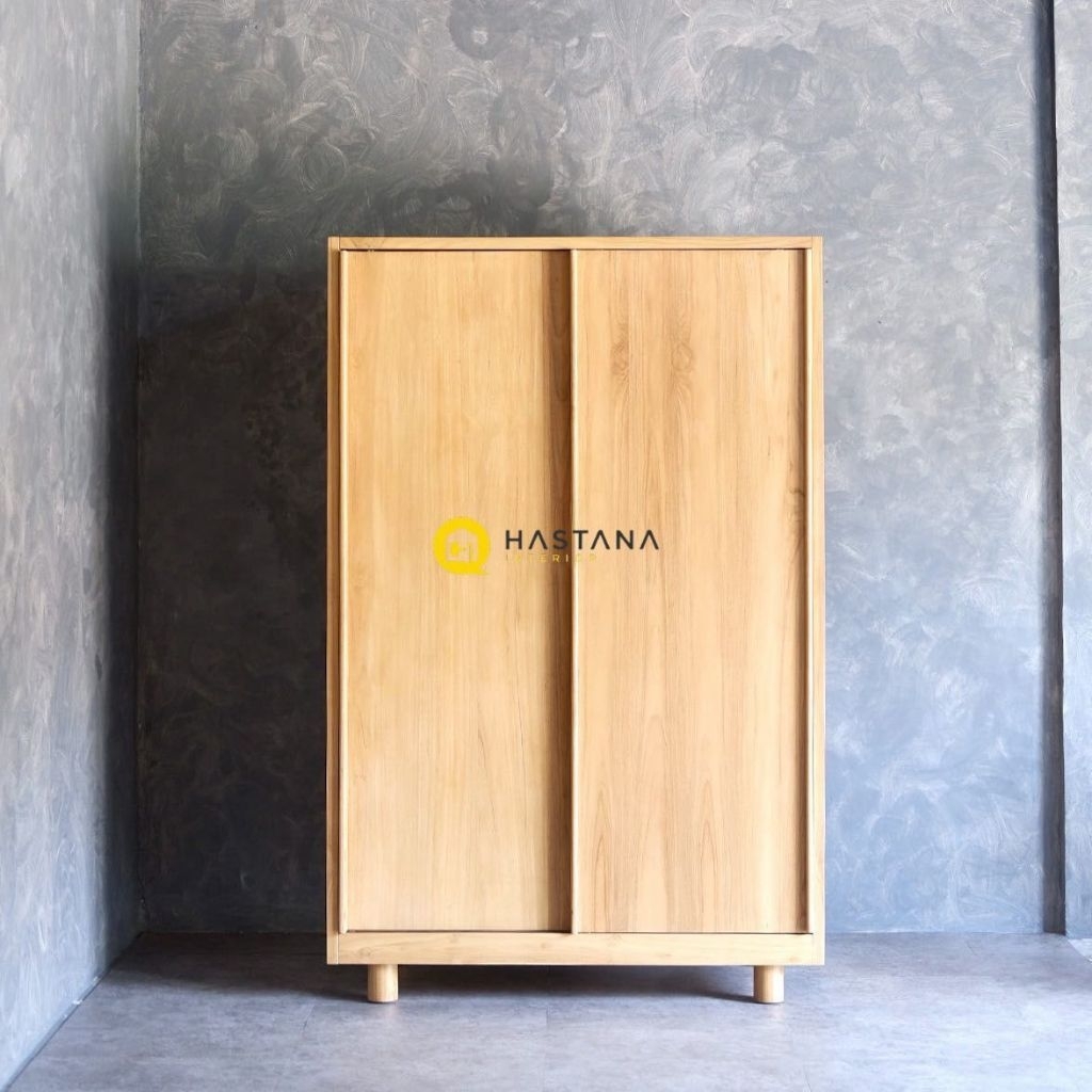 lemari pakaian 2 pintu geser minimalis kayu jati 100%