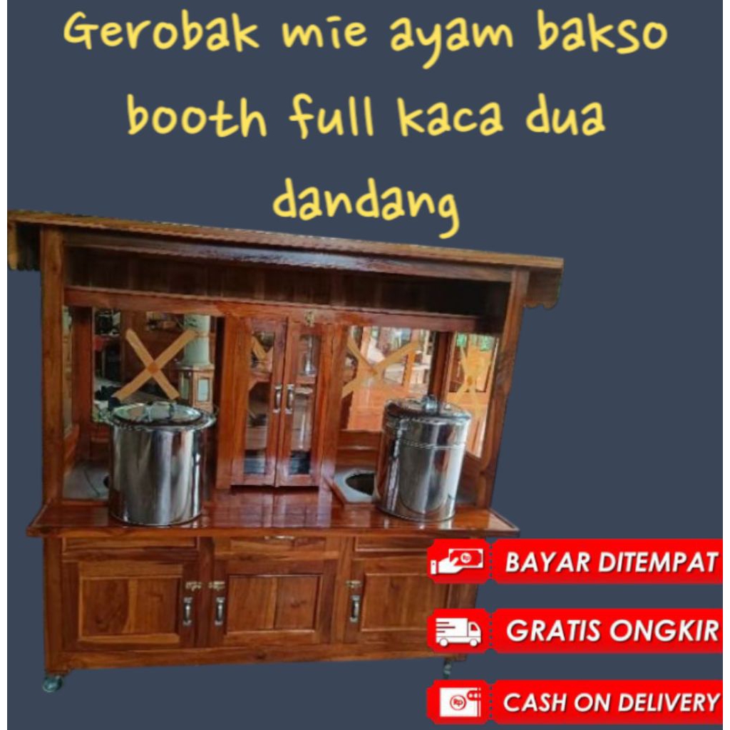 GEROBAK MIE AYAM BAKSO BOOTH FULL KACA DAN DUA DANDANG