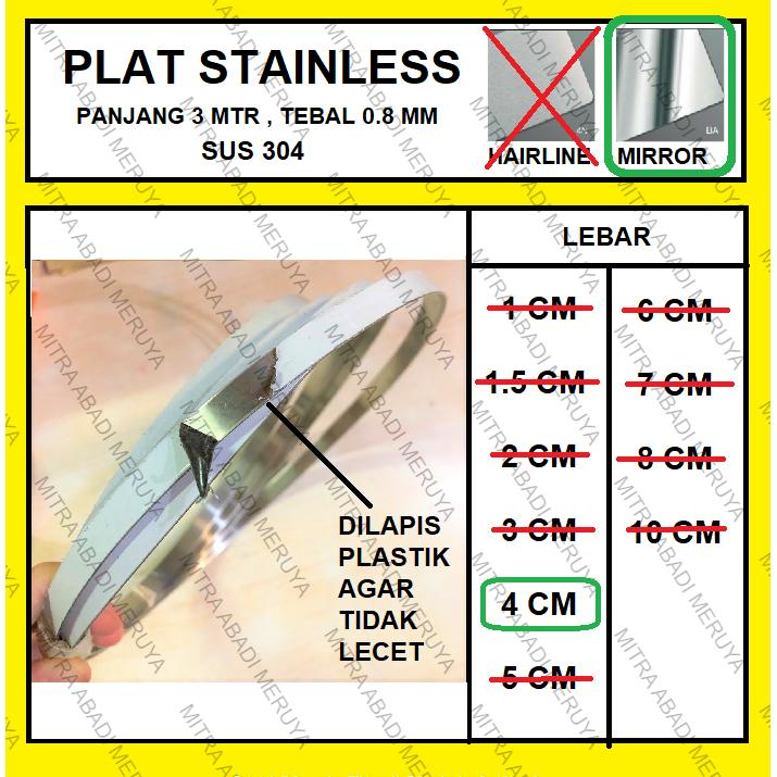 Plat Stainless Mirror 4 cm Plat Strip SS Lis Stainless