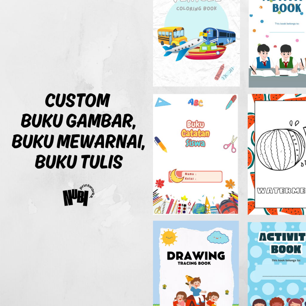 

Buku Tulis Sekolah Custom Nama + Free desain, Buku Mewarnai, Buku Activity. CETAK SEHARI JADI