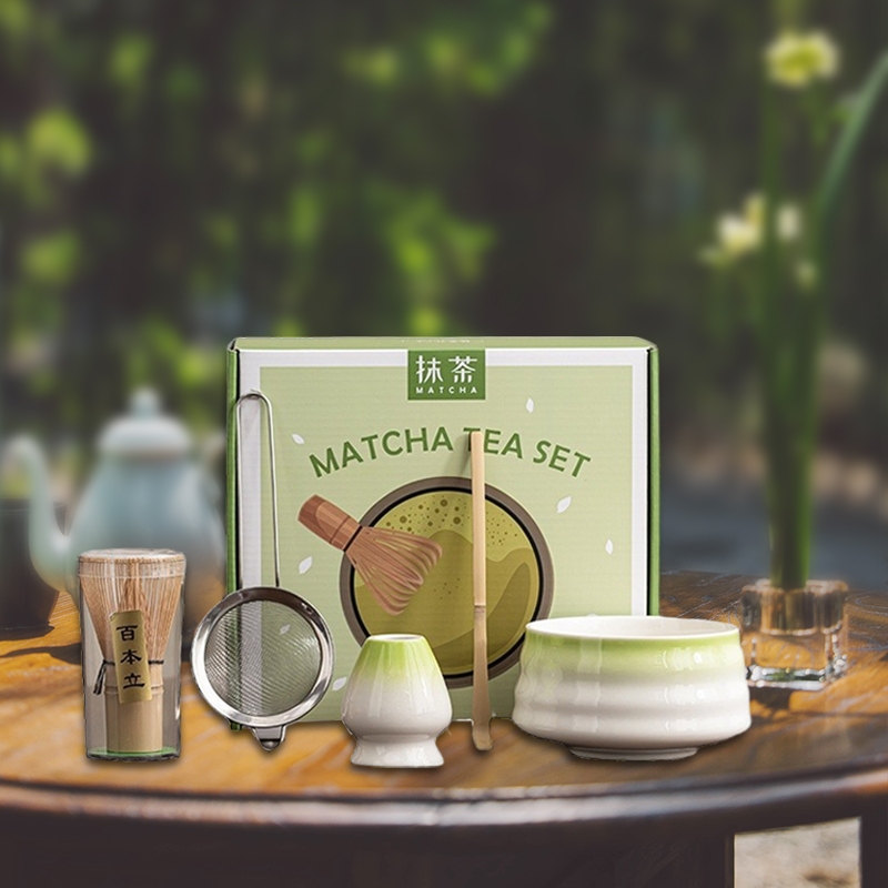 Matcha Tea Set | Alat Pembuat Teh Jepang – Mangkuk Keramik, Whisk Bambu | Peralatan Matcha Premium